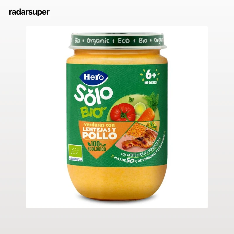 Puré de verduras con lentejas y pollo bio Hero 190 g