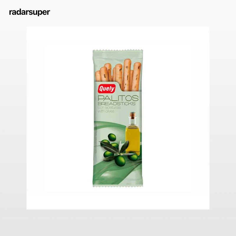QUELY Palitos de pan con aceitunas negras y aceite de oliva 50 g.