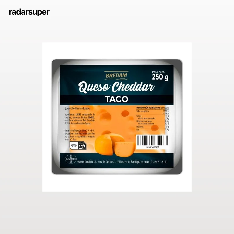 Queso cheddar en taco Bredam 250 g.