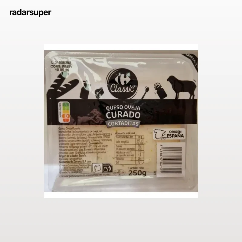 Queso de oveja curado Carrefour Classic 250 g. cortado