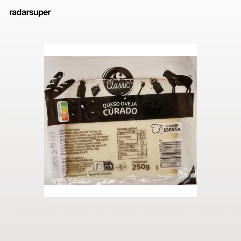 Queso de oveja curado en cuña Carrefour Classic 250 g.