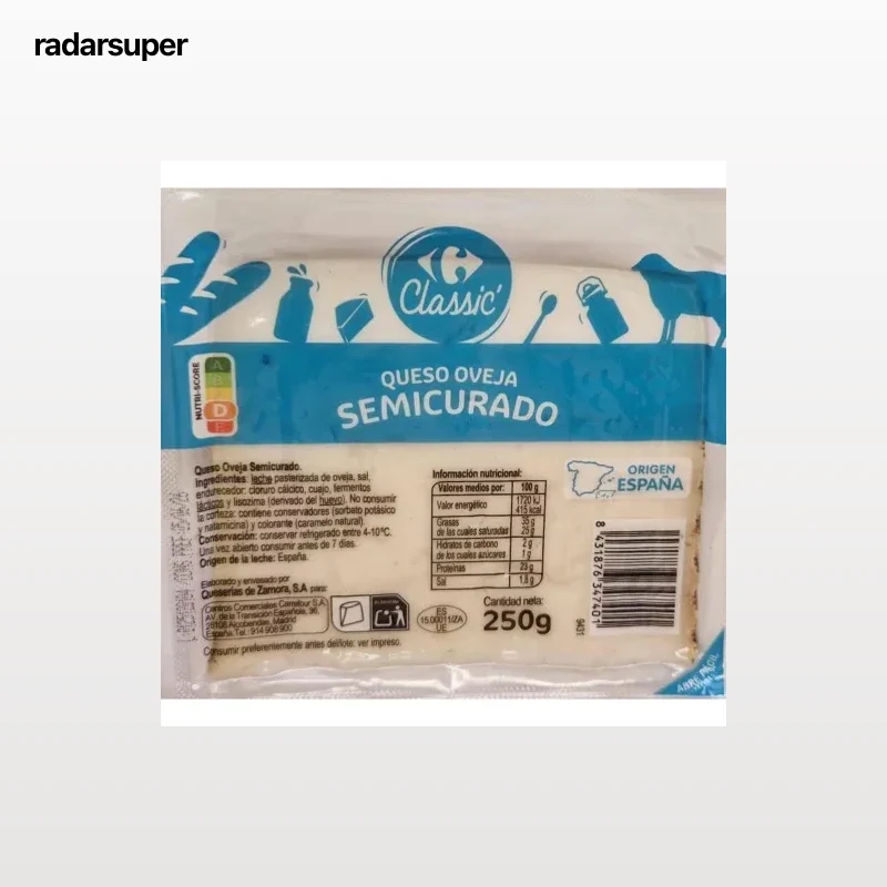 Queso de oveja semicurado Carrefour Classic cuña 250 g.