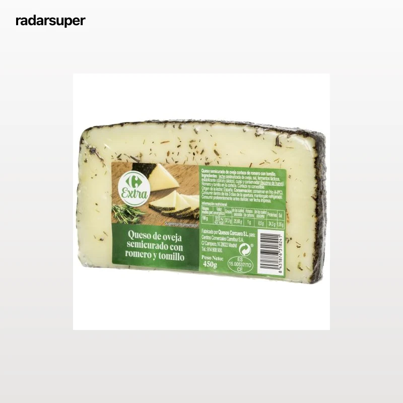 Queso de oveja semicurado con romero y tomillo Carrefour Extra 450 g.