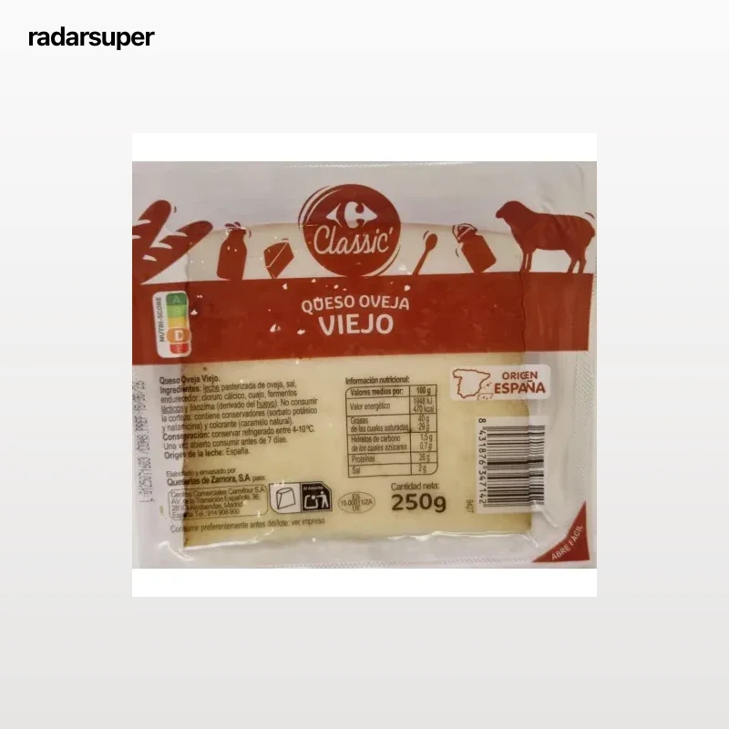 Queso de oveja viejo en cuña Carrefour Classic 250 g.