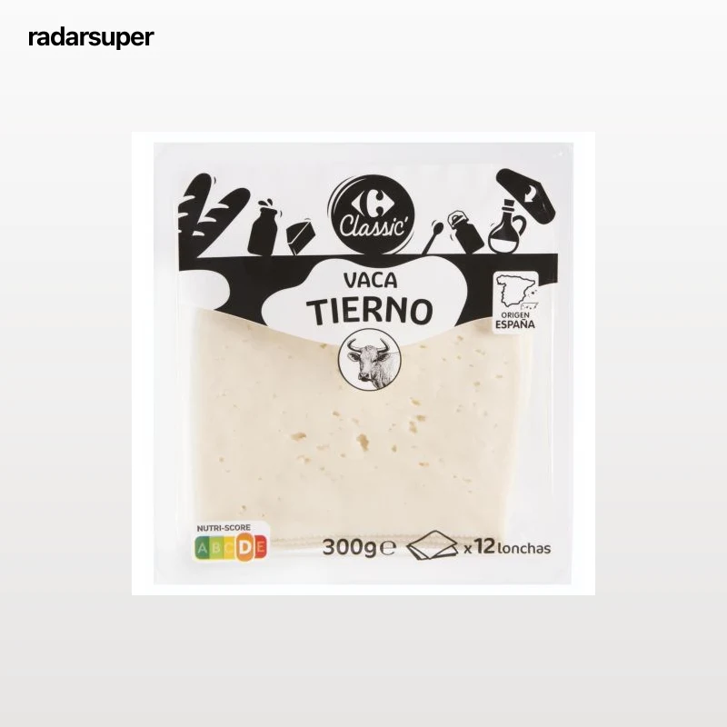 Queso de vaca tierno en lonchas Carrefour Classic 300 g.