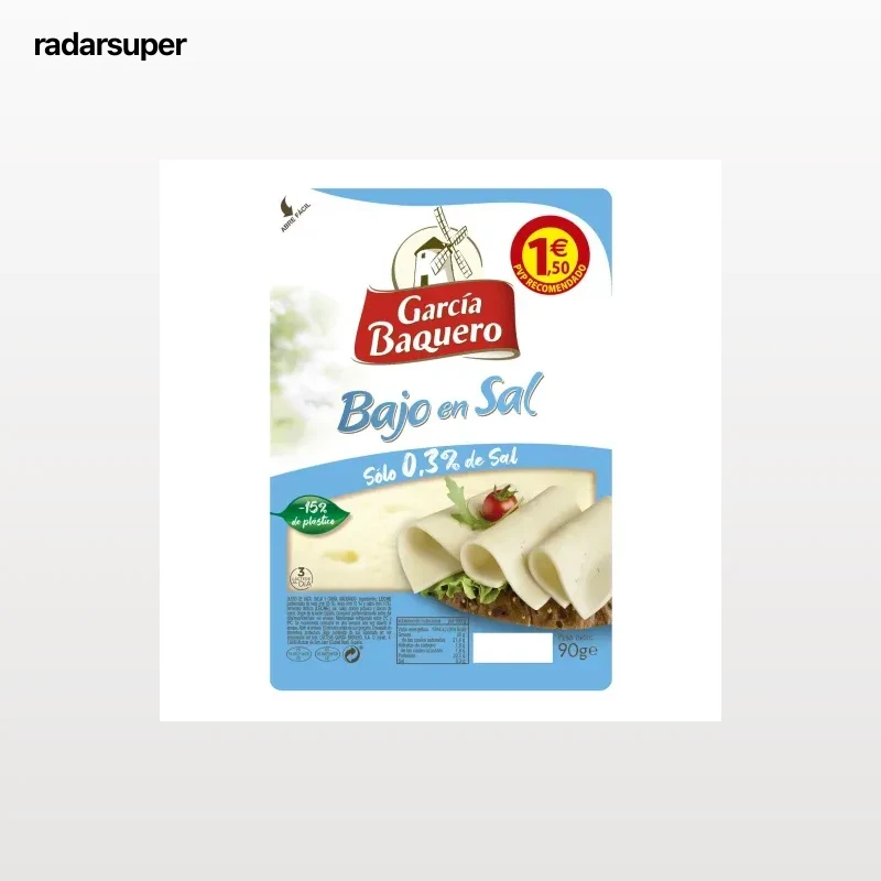 Queso en lonchas bajo en sal García Baquero 90 g.