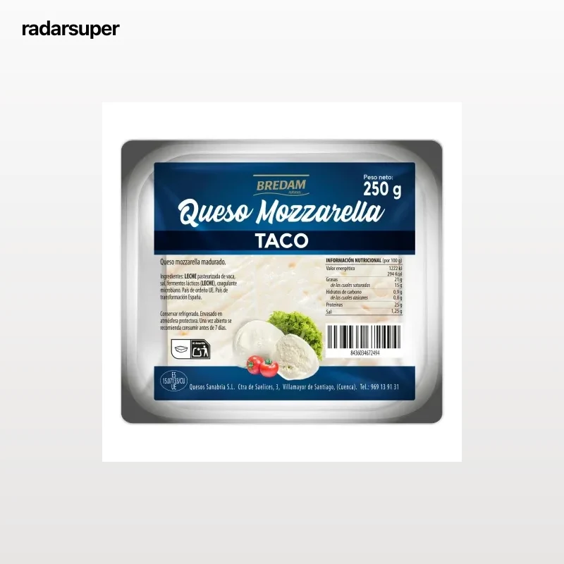 Queso en taco mozzarella Bredam 250 g.