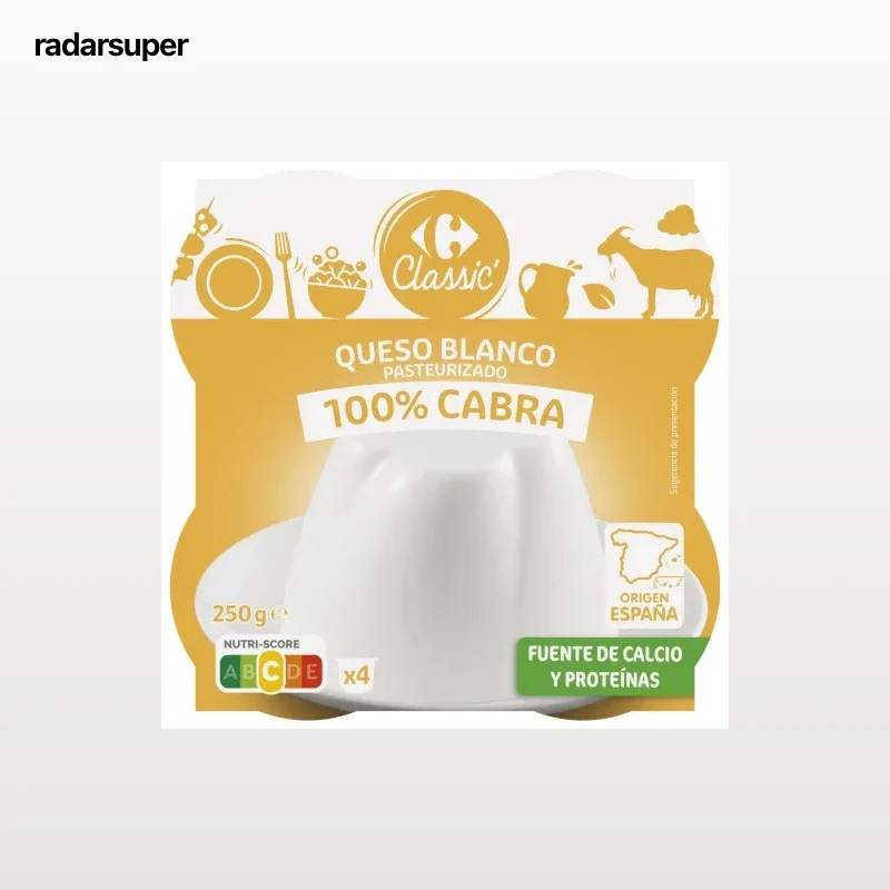Queso fresco 100% cabra Carrefour Classic' pack de 4 unidades de 62,5 g.