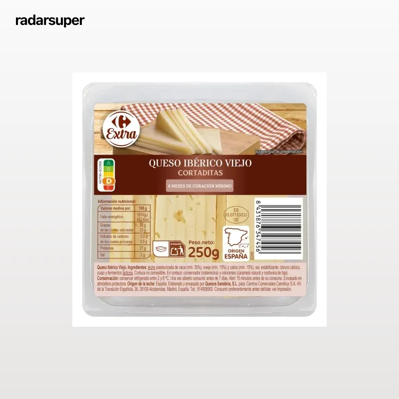 Queso ibérico viejo Extra Carrefour cuña cortada 250 g.
