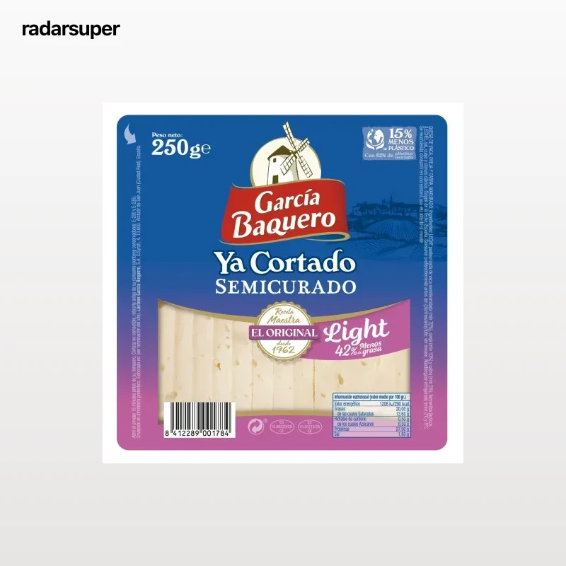 Queso semicurado light cuña ya cortado García Baquero 250 g.