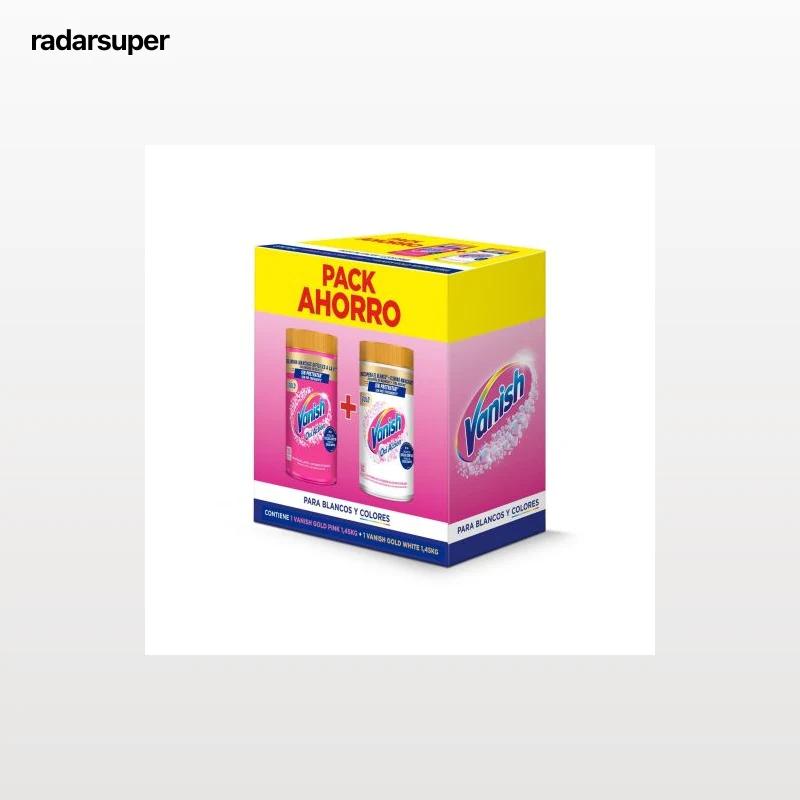 Quitamanchas pink Gold Oxi Action Vanish + Blanqueador white Gold Oxi Action Vanish pack 2 unidades 1,45 Kg.