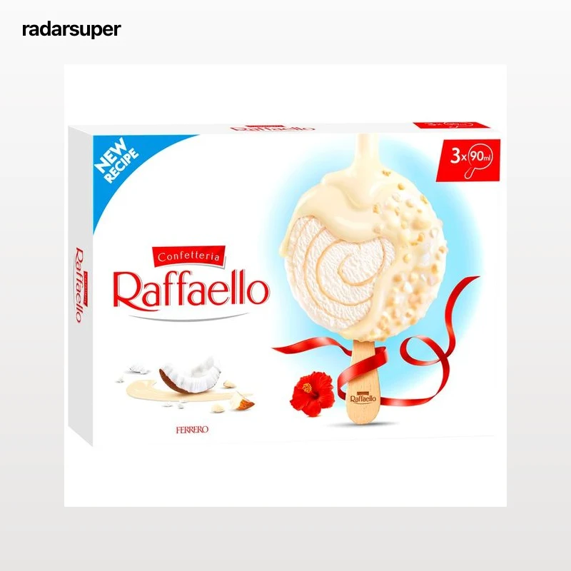 RAFFAELLO Bombon de helado de coco, recubierto de coco y trozos de avellana 4 x 70 ml.
