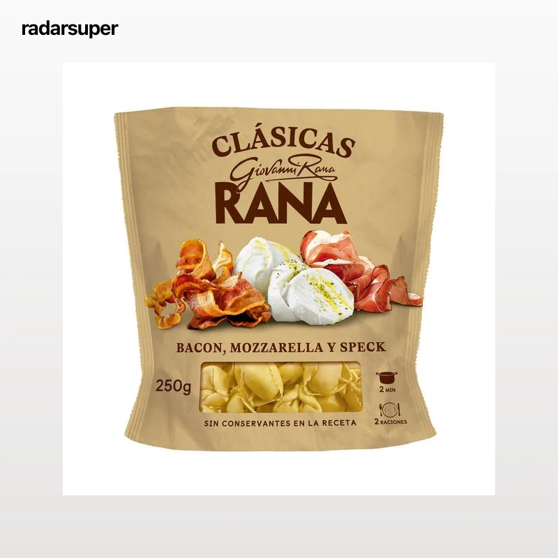 RANA Clásicas Tortelloni de pasta fresca al huevo, rellenos de bacon, mozzarella y speck 250 g.