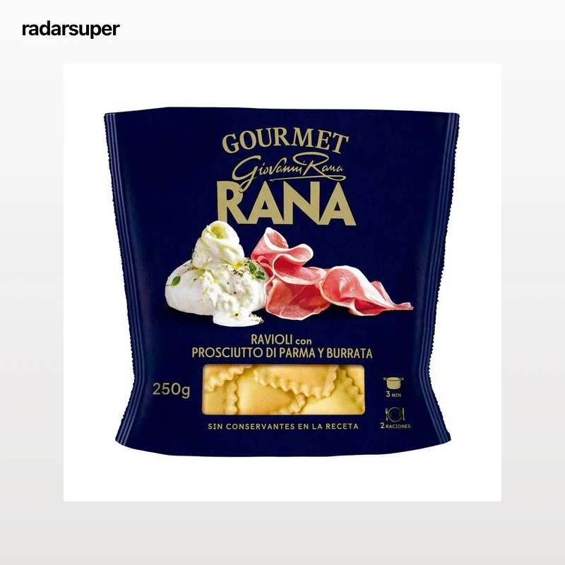 RANA Gourmet Raviolis de pasta fresca rellenos de prosciutto de Parma y Burrata 250 g.