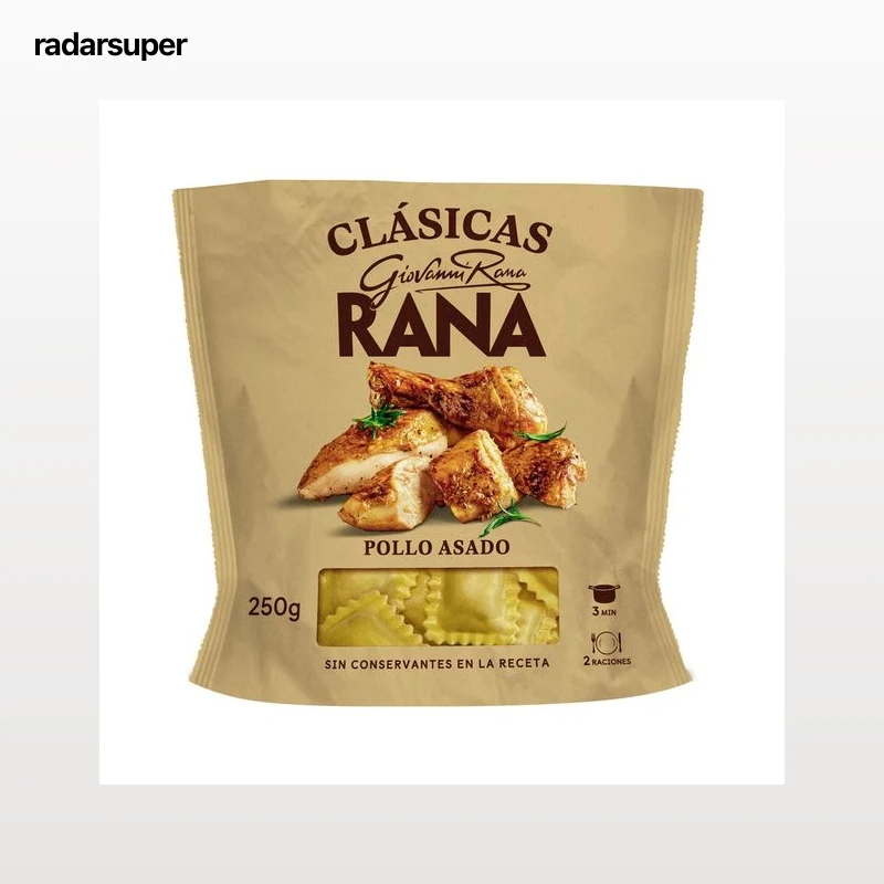 RANA Raviolis de pasta fresca al huevo, rellenos de riquísima carne de pollo asado RANA Clásica 250 g.