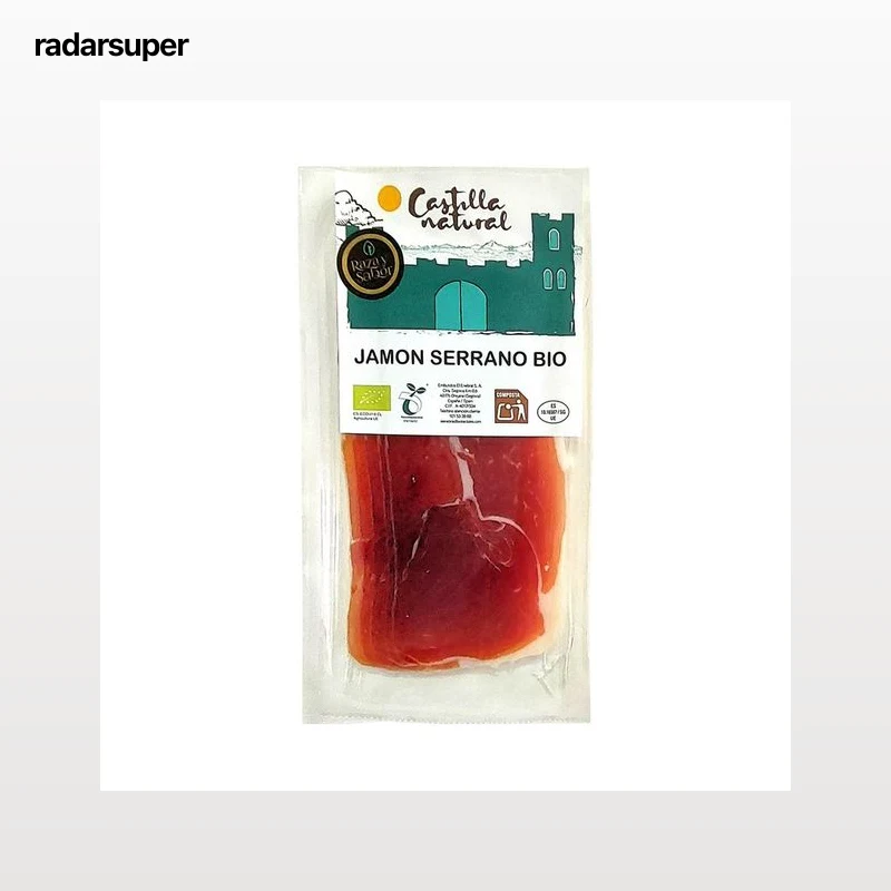 RAZA Y SABOR Castilla natural Jamón serrano ecológico cortado en lonchas 70 g.