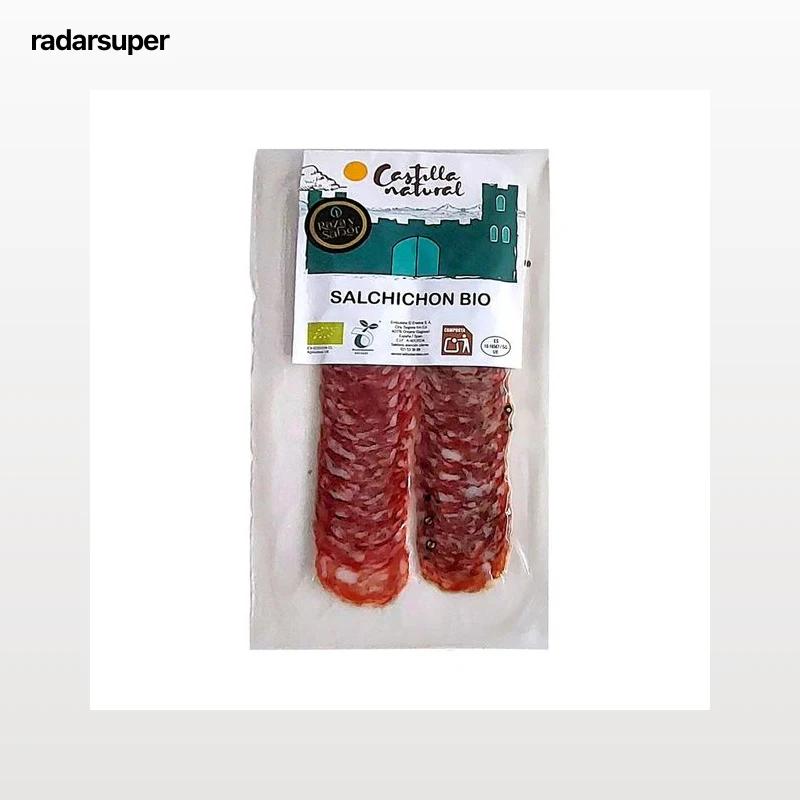RAZA Y SABOR Castilla natural Salchichón ecológico cortado en lonchas 70 g.