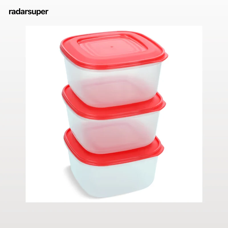 Recipiente de plástico cuadrado 0,6 L Easyseal 3 unidades