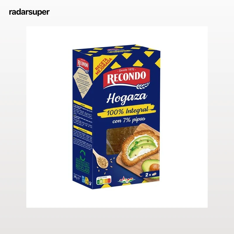 RECONDO Pan tostado hogaza (100% integral) con 7% de pipas 240 g.
