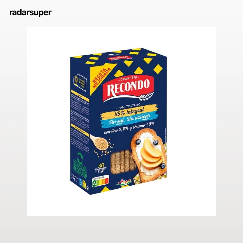 RECONDO Pan tostado integral en rebanadas bajo contenido en sal 270 g.
