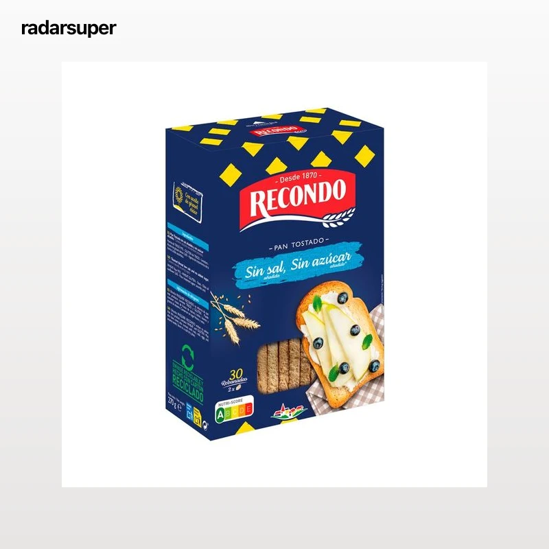 RECONDO Pan tostado sin sal ni azúcares añadidos, 30 uds 270 g.