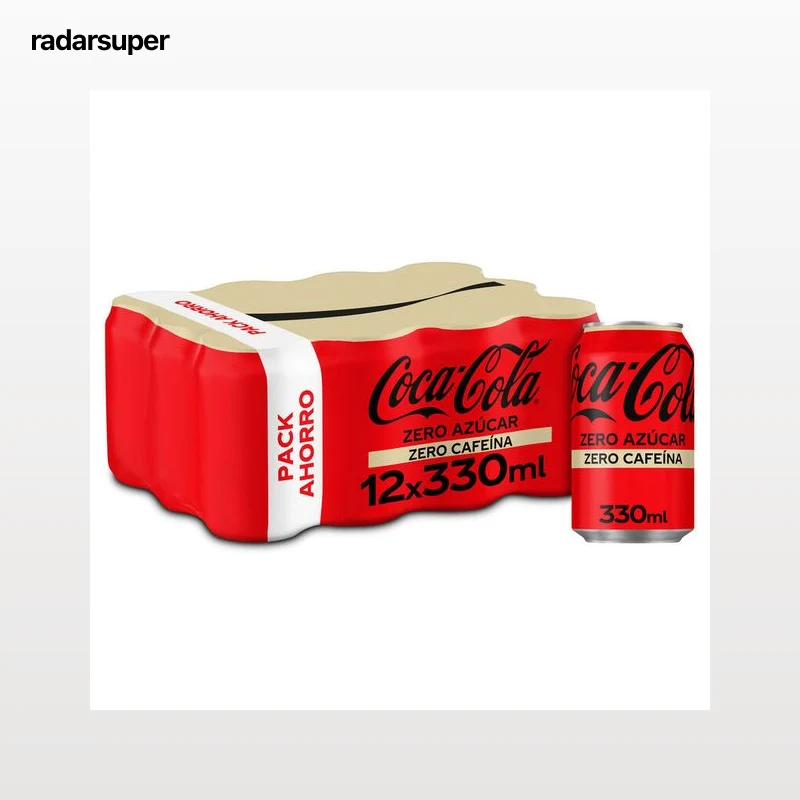 Refresco cola Coca-Cola 33cl pack lata 12 zero azúcar zero cafeína