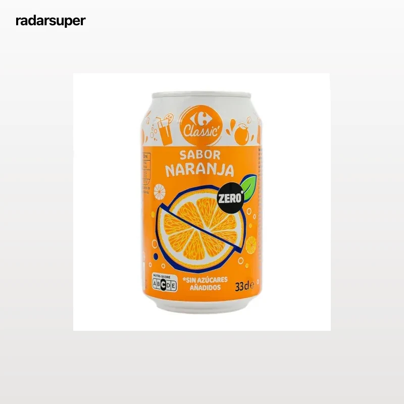 Refresco sabor naranja zero Carrefour Classic' lata 33 cl.