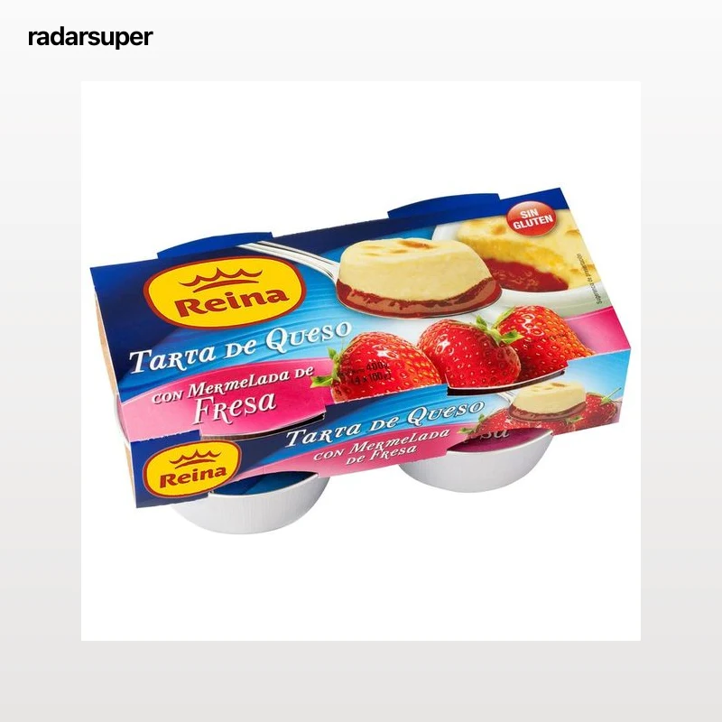 REINA Tarta de queso con mermelada de frambuesa, elaborada sin gluten REINA 4 x 100 g.