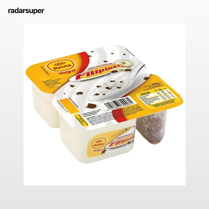 REINA Yogur natural azucarado, con galleta bañada con chocolate blanco  Filipinos 2 x 143 gr.