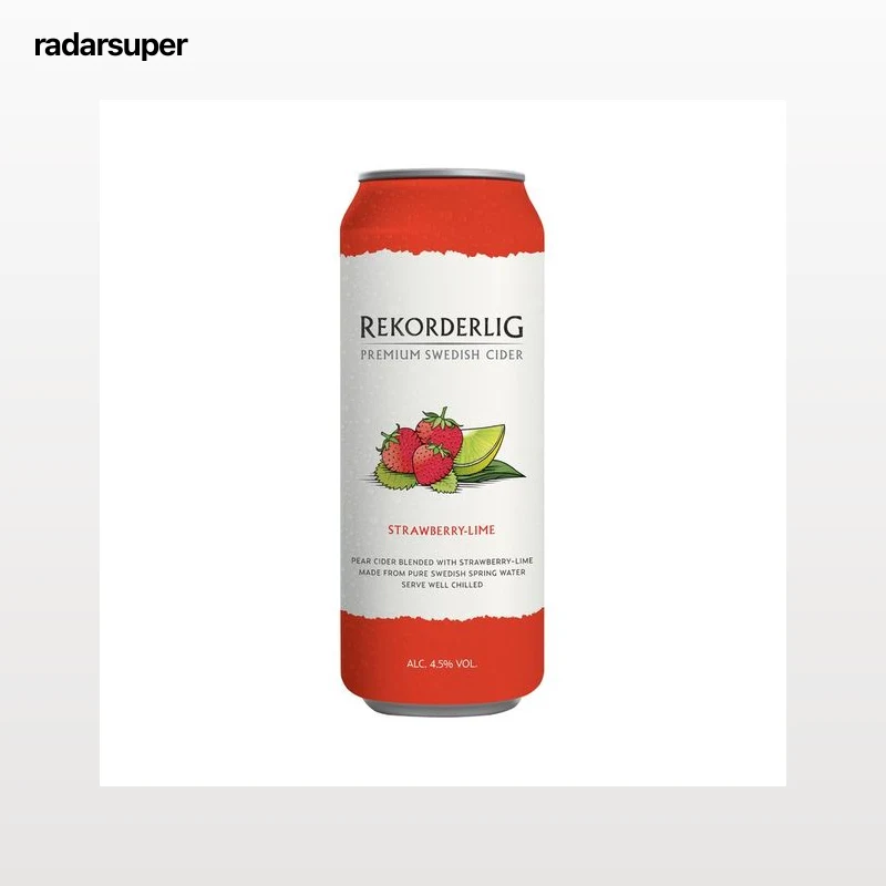 REKORDERLIG Cider de pera con un toque de fresa y lima lata 50 cl.