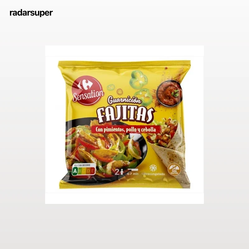 Relleno para fajitas de pimientos, pollo y cebolla Carrefour 300 g.