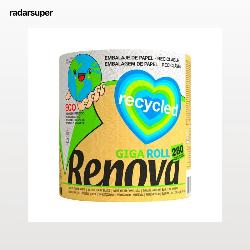 RENOVA Papel de cocina gigante 100 % reciclado, 21,6 x 23 cm 1 und.