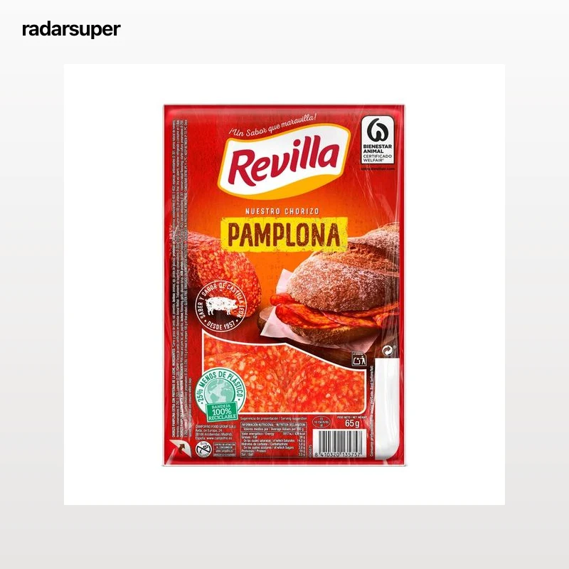 REVILLA Chorizo de Pamplona, elaborado sin gluten y cortado en lonchas REVILLA 65 g.