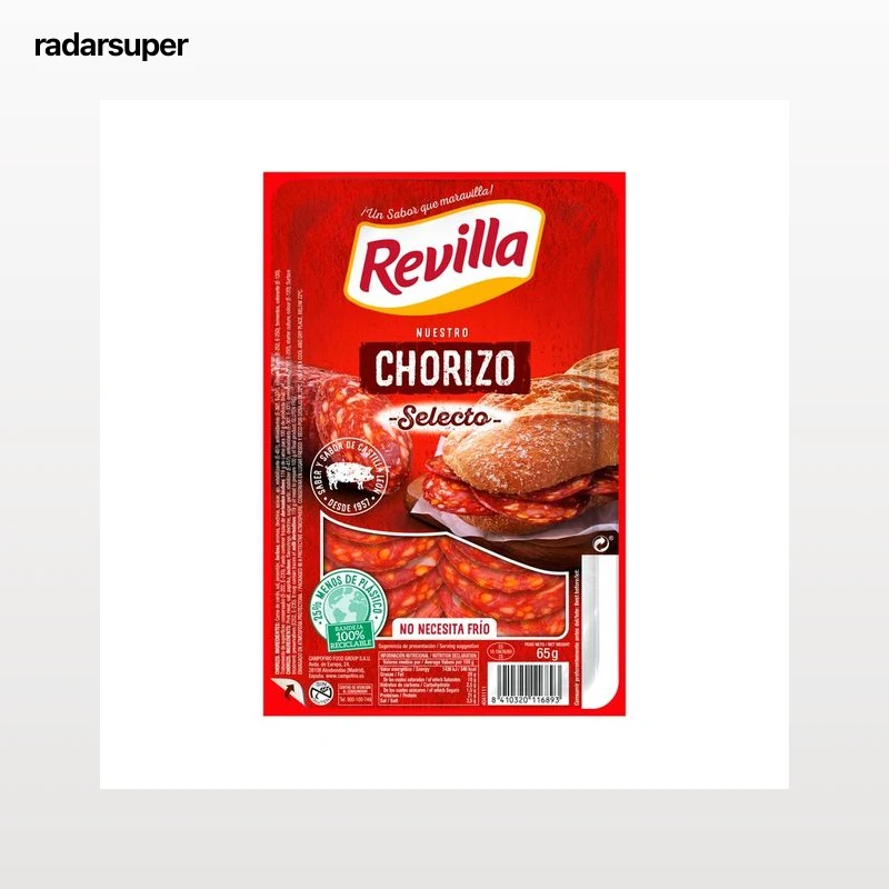 REVILLA Chorizo selecto, elaborado sin gluten y cortado en lonchas REVILLA 65 g.