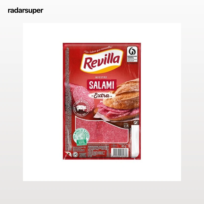 REVILLA Salami de categoria extra cortado en lonchas y elaborado sin gluten 65 g.