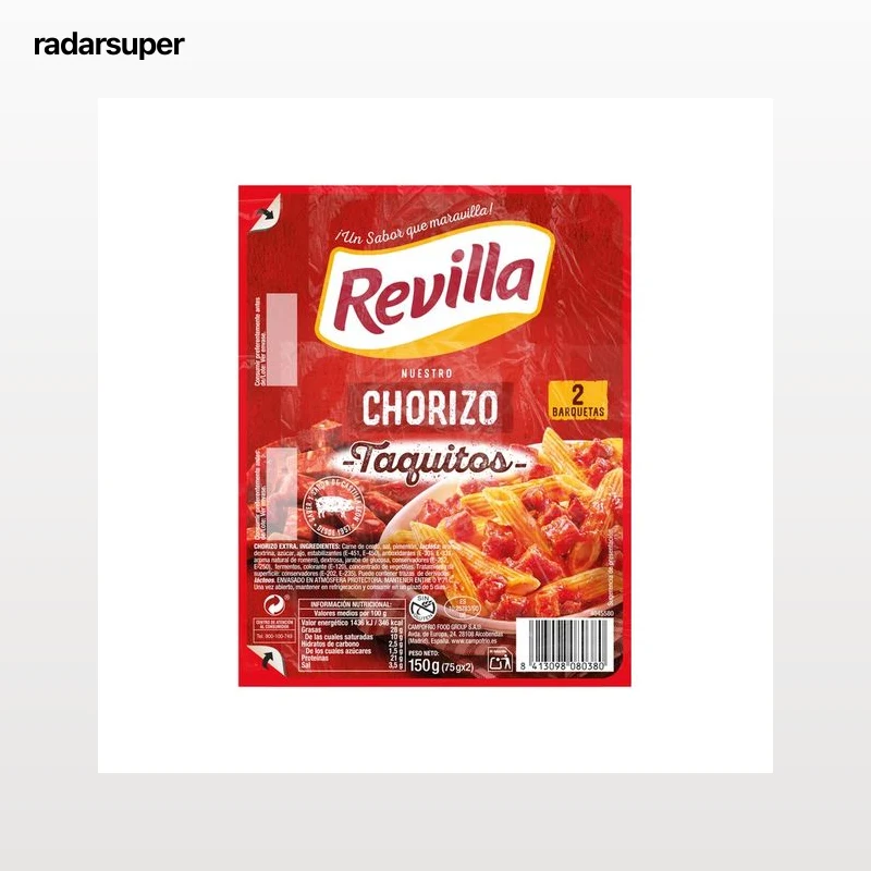 REVILLA Taquitos de chorizo extra, envasados en atmosfera protectora REVILLA 2 x 75 g.