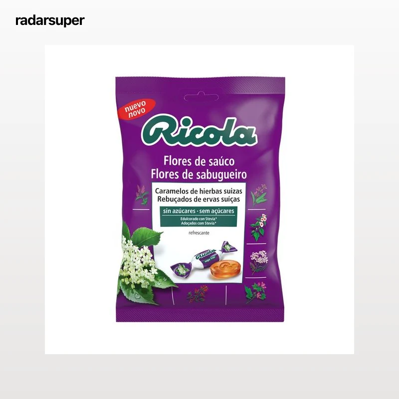 RICOLA Caramelos de hierbas suizas, sin azúcares con sabor a Flor de Sauco 70 g.