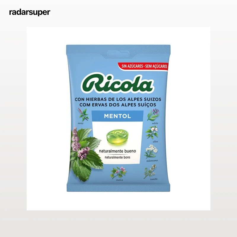 RICOLA Caramelos sin azúcar sabor mentol 70 g.