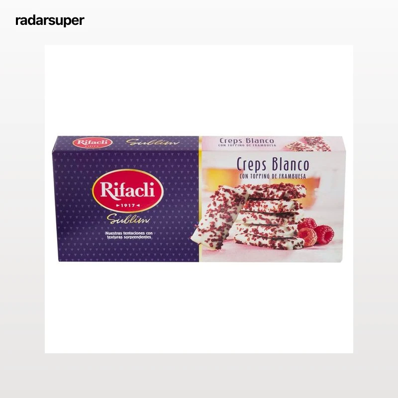 RIFACLI Creps bañadas en chocolate blanco con toppings de frambuesa 90 g.
