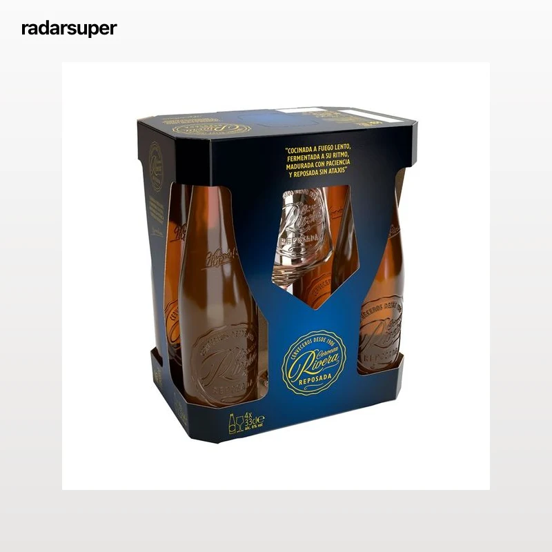 RIVERA Cerveza rubia reposada + copa pack 4 x 33 cl.