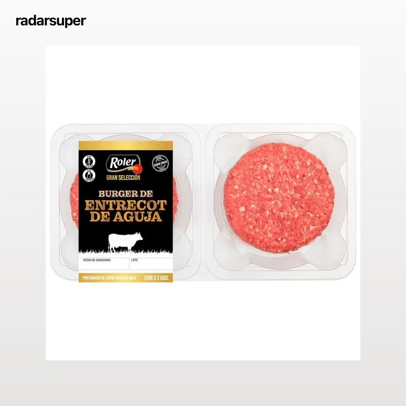 ROLER Gran selección Bandeja de burger meat de entrecot de aguja de vacuno 2 x 120 g.