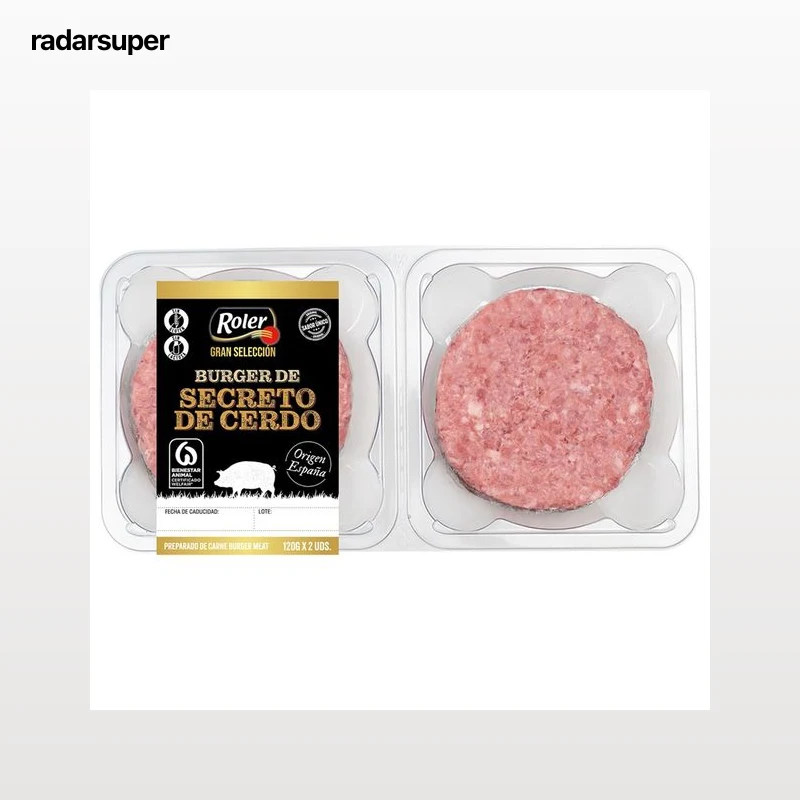 ROLER Gran selección Bandeja con burger meat de secreto de cerdo origen español 2 x 120 g.