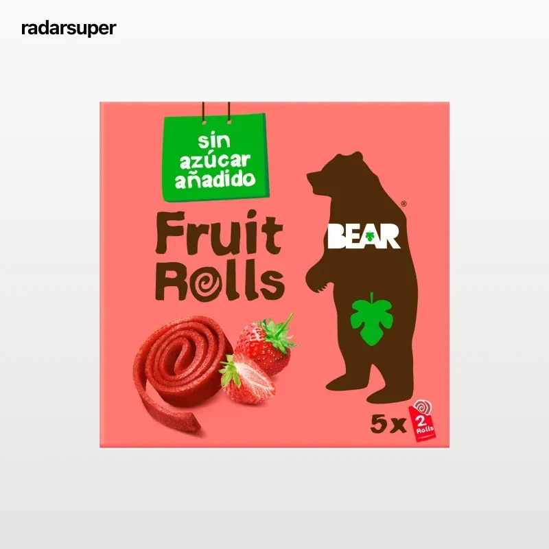Rollitos de fresa deshidratada Bear sin gluten y sin azúcar añadido pack de 5 unidades de 20 g.