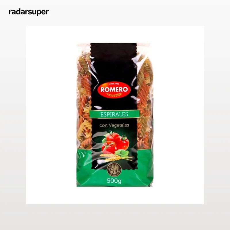ROMERO Pasta espirales con espinacas y tomate ROMERO paquete de 500 gr.