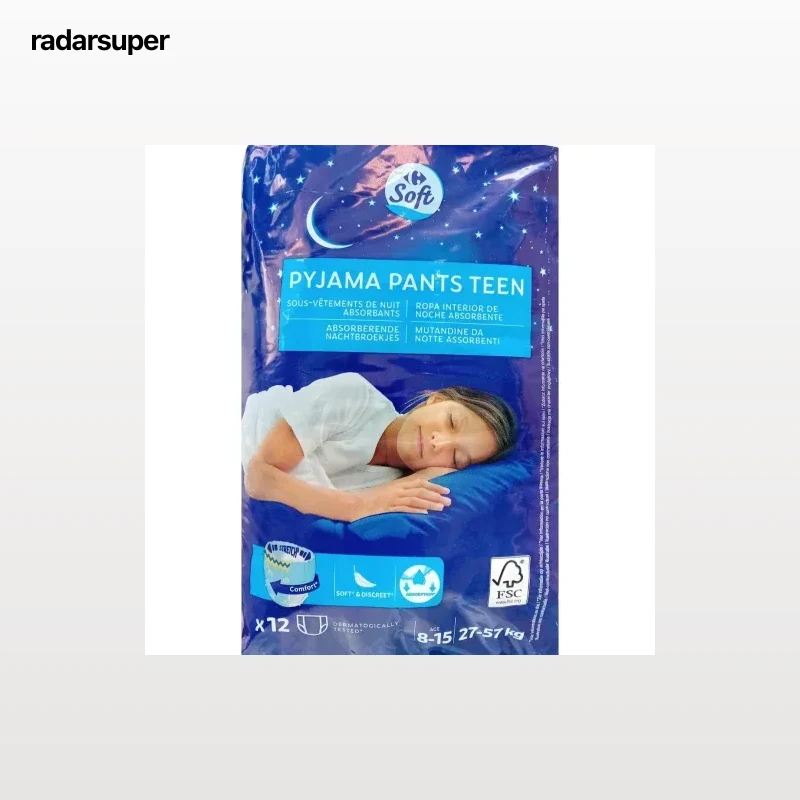 Ropa interior absorbente niño noche Carrefour Soft 8-15 años (27kg-57 kg.) 12 ud.