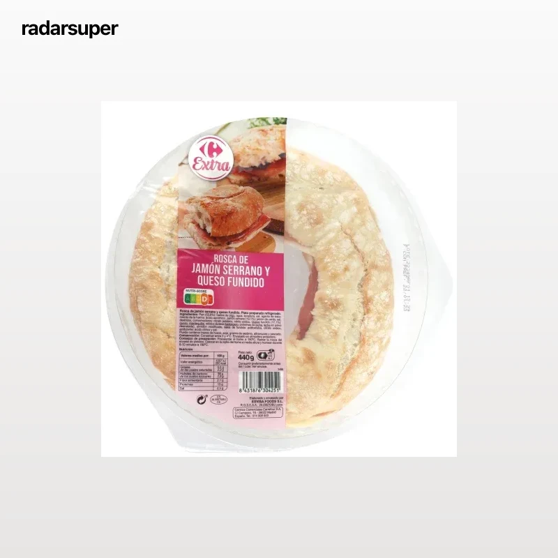 Rosca de jamón serrano y queso Carrefour Extra 440 g.
