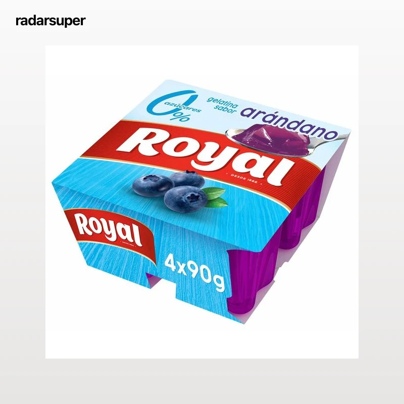 ROYAL Gelatina con sabor a arándanos, sin azúcares añadidos ROYAL 4 x 90 ml.