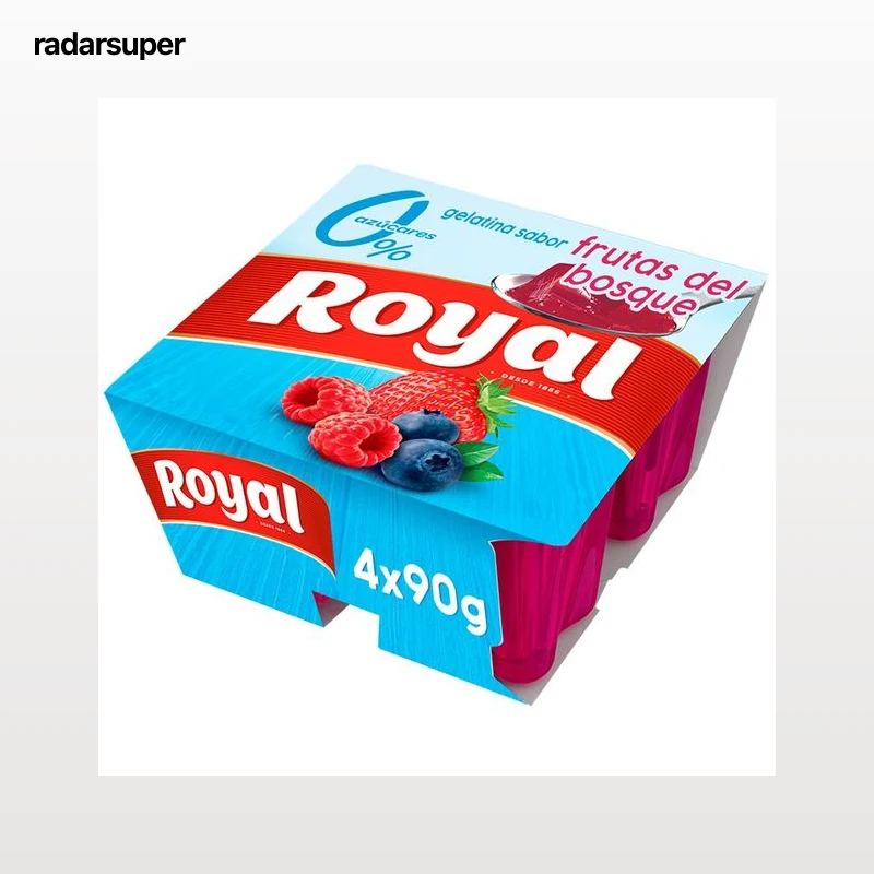 ROYAL Gelatina con sabor a frutos bosque y 0 % azúcares ROYAL 4 x 90 g.