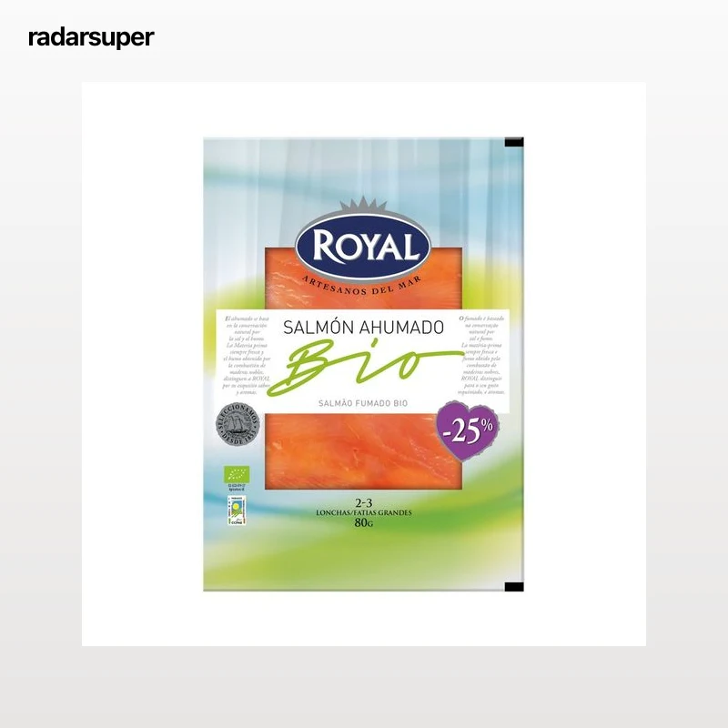 ROYAL Salmón ahumado ecológico con un 25% menos de sal 80 g.