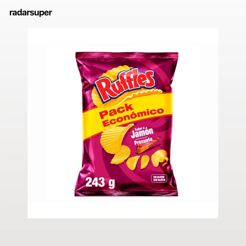 RUFFLES Patatas fritas onduladas con sabor a jamón bolsa de 243 g.